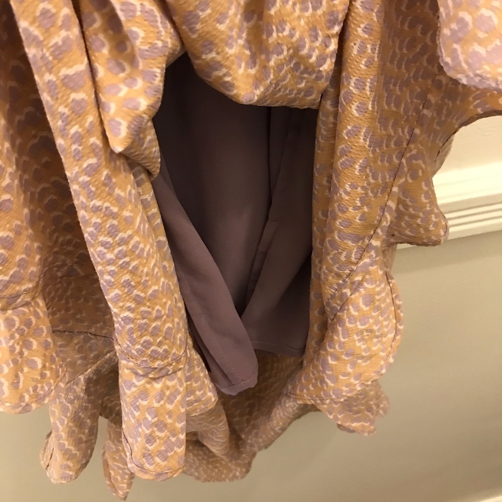 Anthropologie Current Air Off Shoulder Dress XS purple tan ruffles - Picture 7 of 9